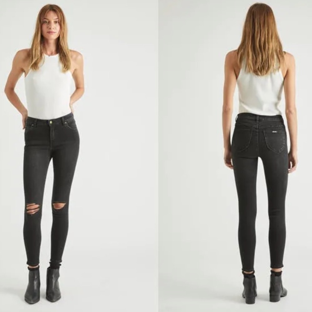 rolla's westcoast ankle midrise skinny distressed knees black washed sz.24 women